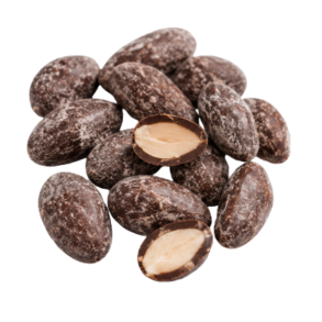 Chokoladeovertrukne, saltede mandelkerner-m�rk chokolade (ru overflade)
