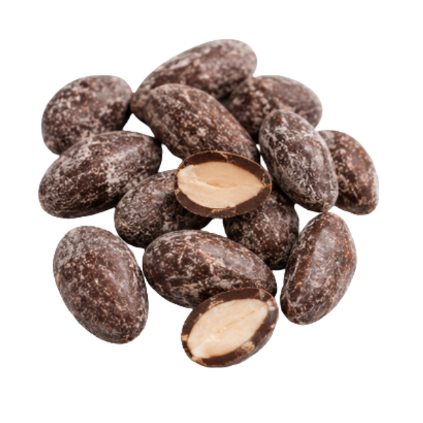 Chokoladeovertrukne, saltede mandelkerner-m�rk chokolade (ru overflade)